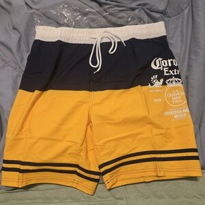 Men's Yellow and Navy Shorts Corona Swim Trunks